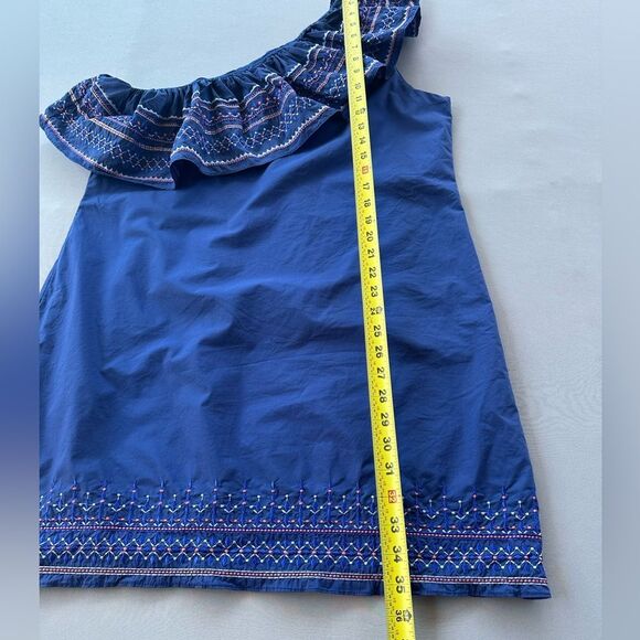 🎉5 for $45🎉Parker Dress One Sleeve Women Size L Embroidered Blue - Picture 4 of 8